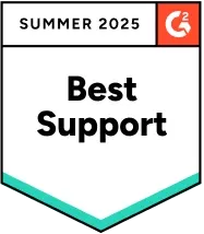 Award badge from G2 for Best Support in Summer 2025.