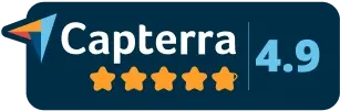 Capterra logo with a 4.9 rating and five gold stars.