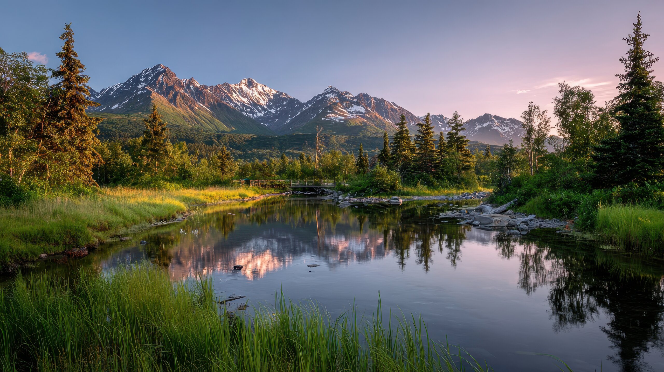 Alaskan River Mountain Sunset