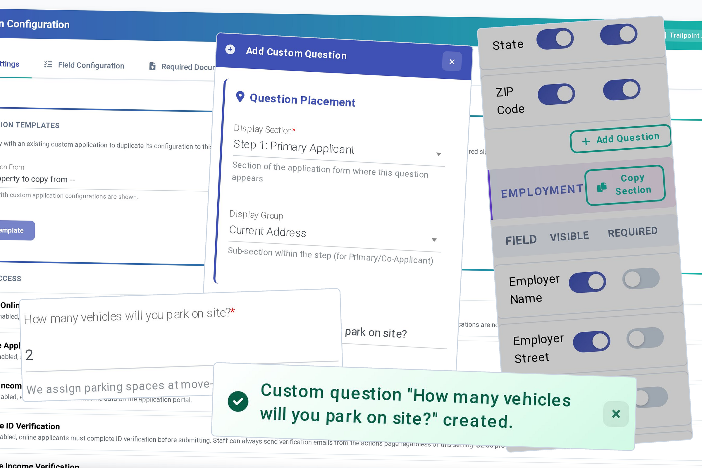Custom application questions: build the question, see it on the application