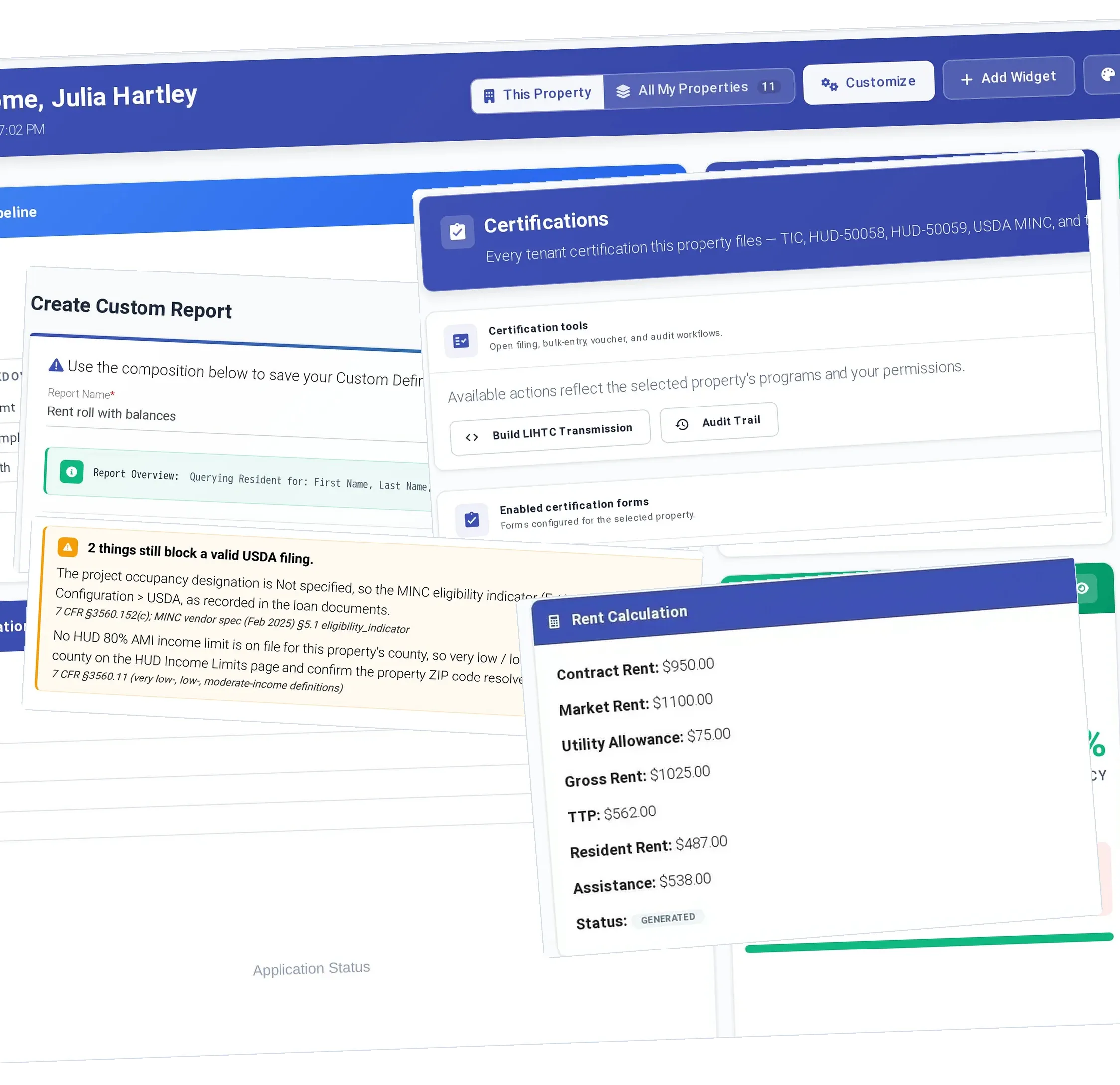Sits under the review-complaint cards, at the head of 'How does ExactEstate compare' (feature table: general ledger and financial statements, AP, bank reconciliation, applications,