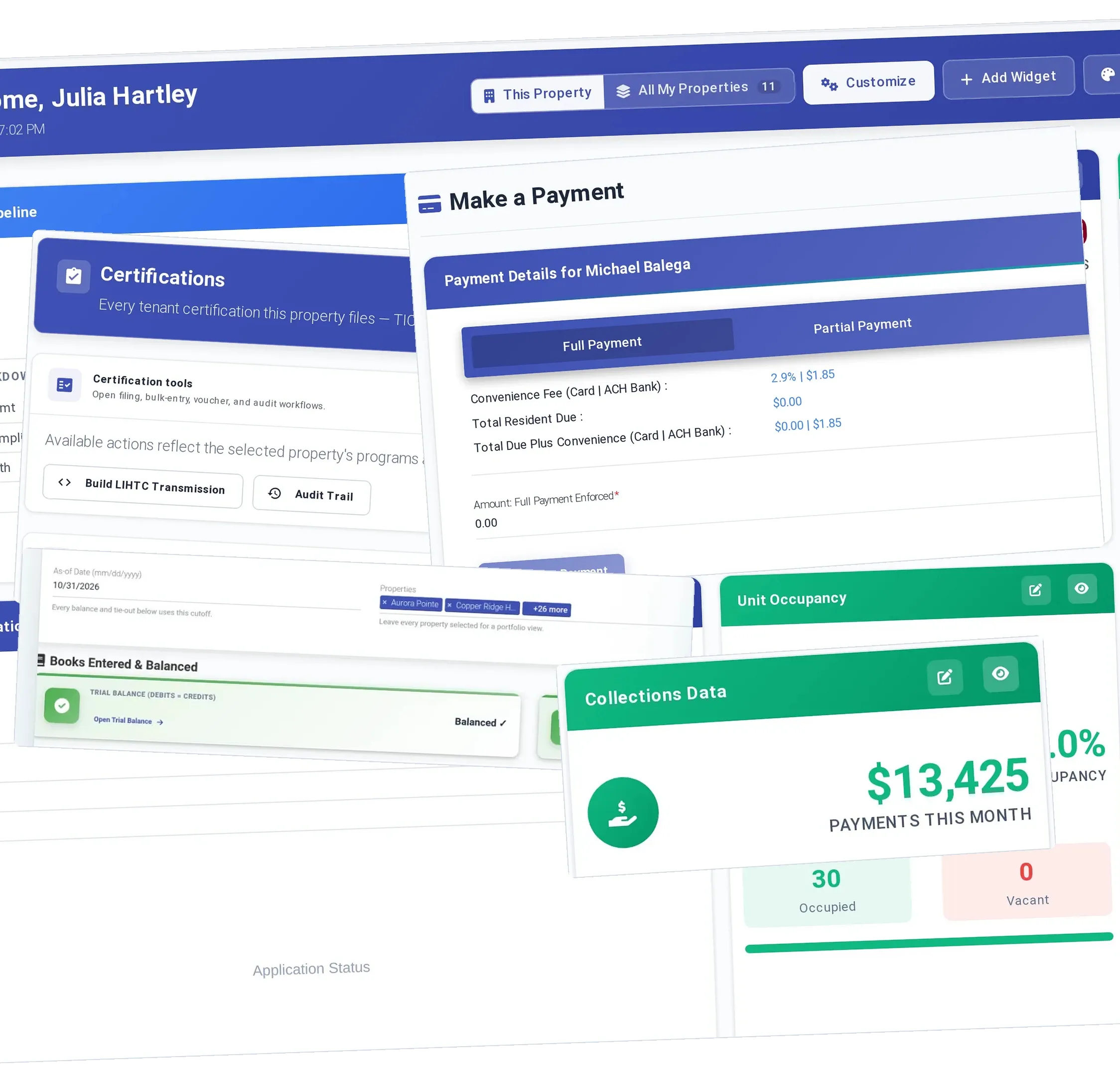 Sits under the review-complaint cards, at the head of 'How does ExactEstate compare' (feature table: general ledger and financial statements, AP, bank reconciliation, applications,