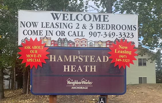 Hampstead Heath affordable housing leasing sign