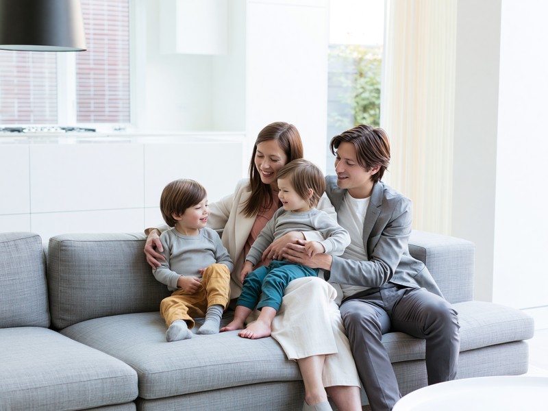 Happy young family with two children