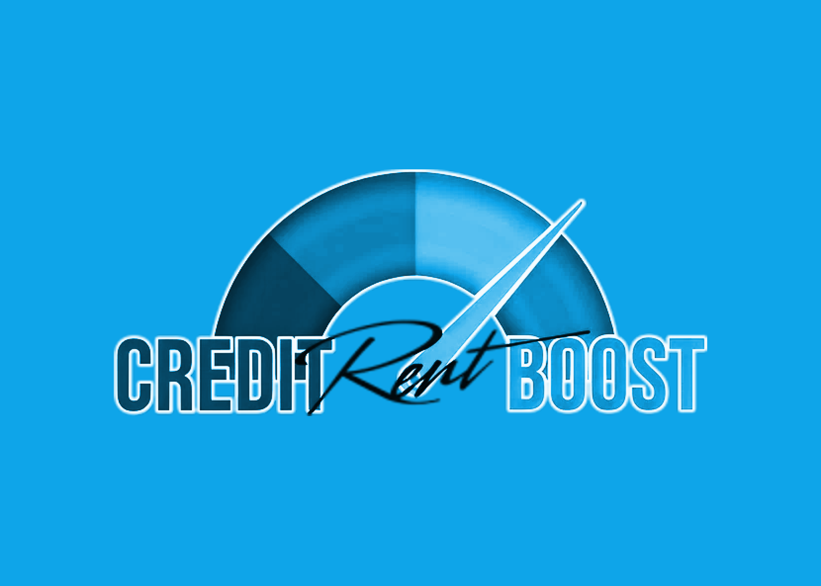 Credit Rent Boost logo with a speedometer graphic on a blue background.